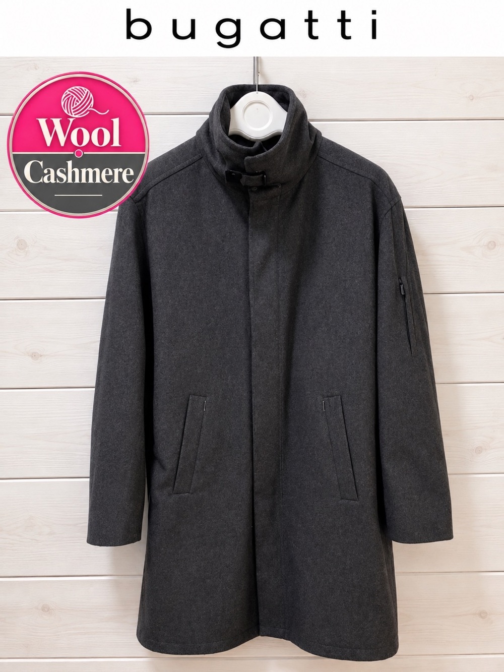 BUGATTI Charcoal Wool & Cashmere Coat - Size 44R